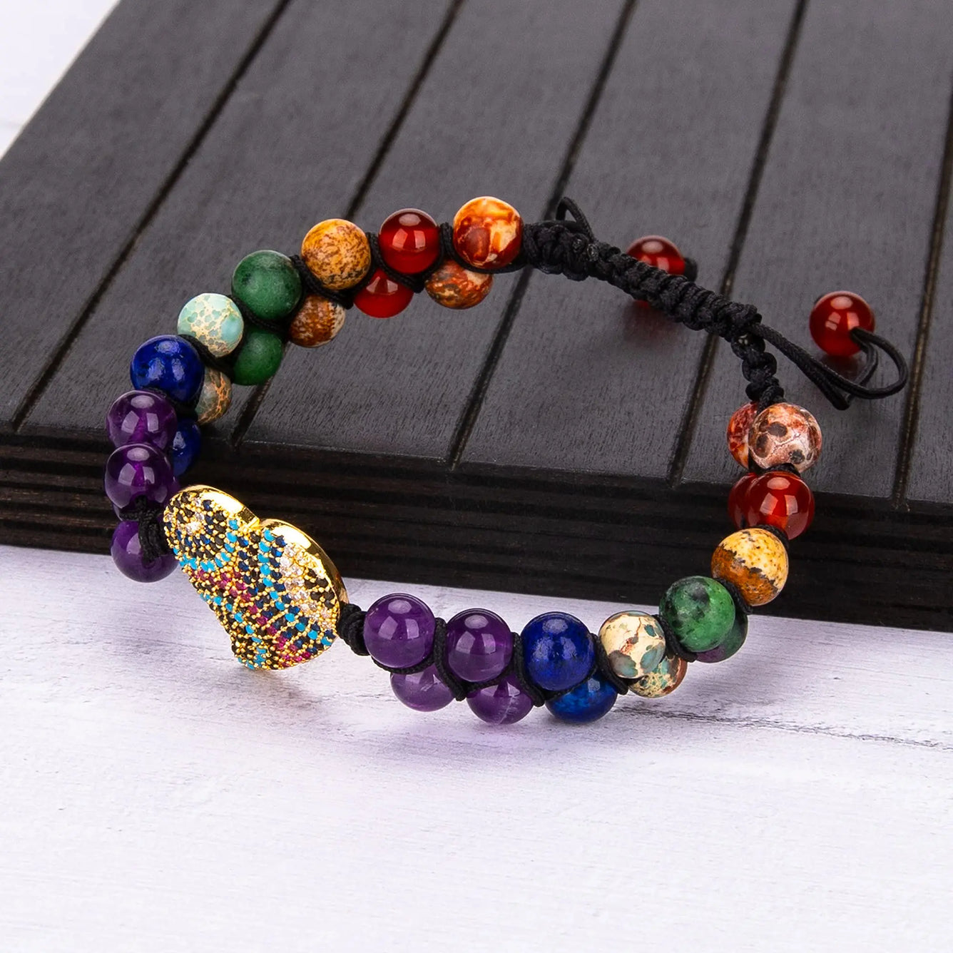7 Chakra Healing Bracelet with Real Stones Anxiety Meditation Yoga - Heart 6mm Bead Healing Crystal Home