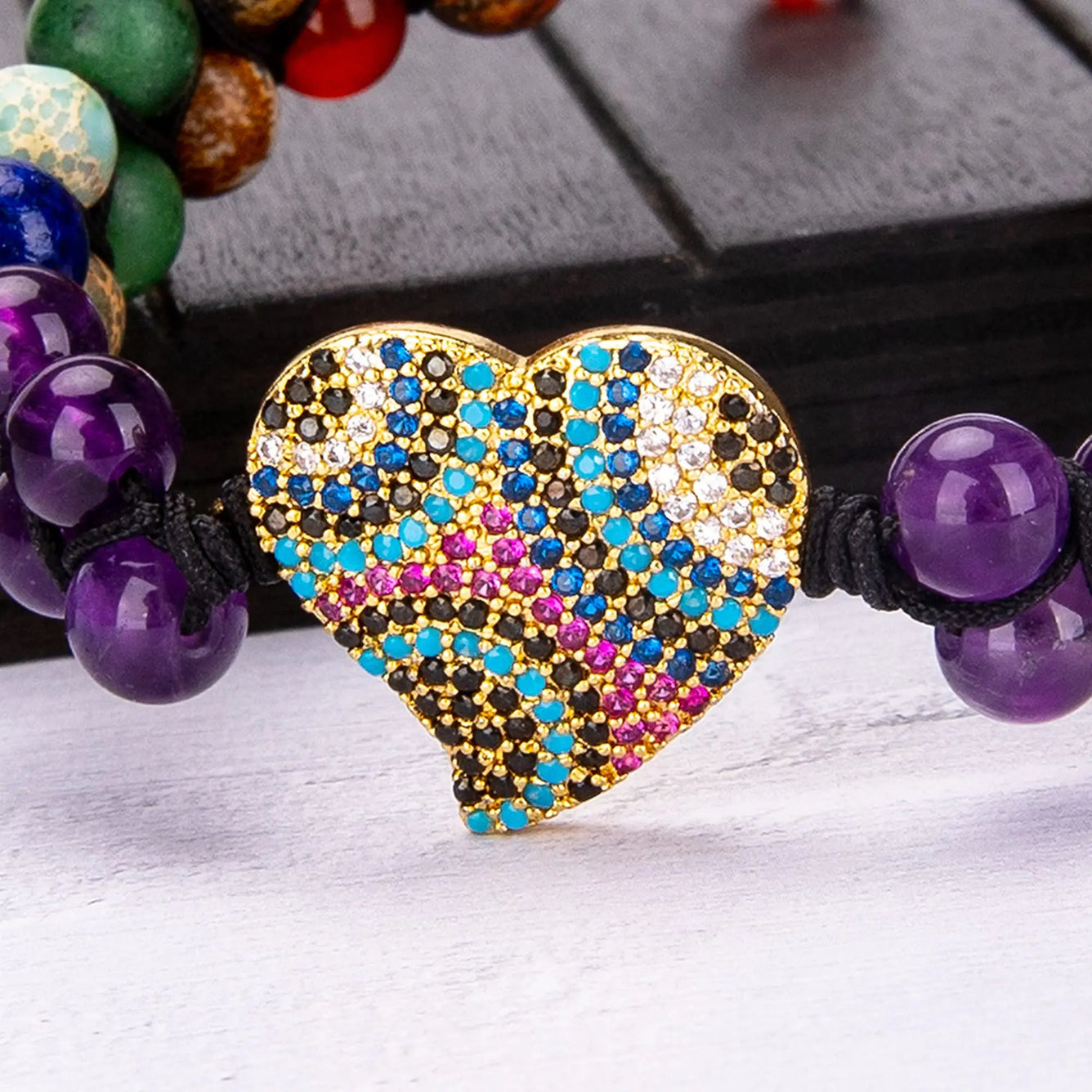 7 Chakra Healing Bracelet with Real Stones Anxiety Meditation Yoga - Heart 6mm Bead Healing Crystal Home