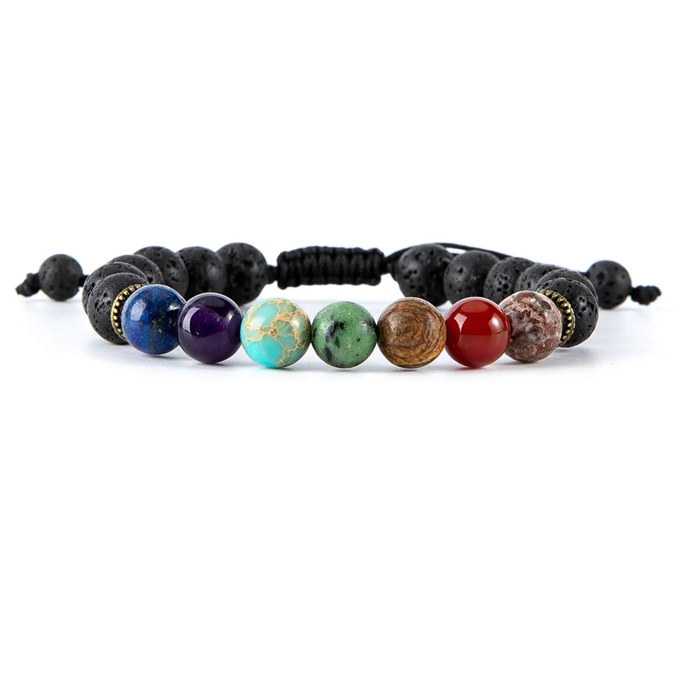7 Chakra Healing Bracelet with Real Stones Anxiety Meditation Yoga - Lava Chakra Healing Crystal Home