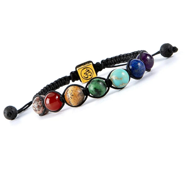7 Chakra Healing Bracelet with Real Stones Anxiety Meditation Yoga - OM Charm Healing Crystal Home