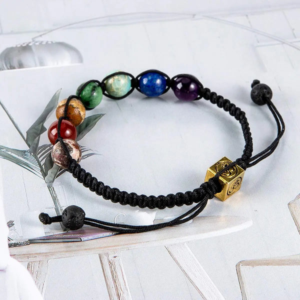 7 Chakra Healing Bracelet with Real Stones Anxiety Meditation Yoga - OM Charm Healing Crystal Home