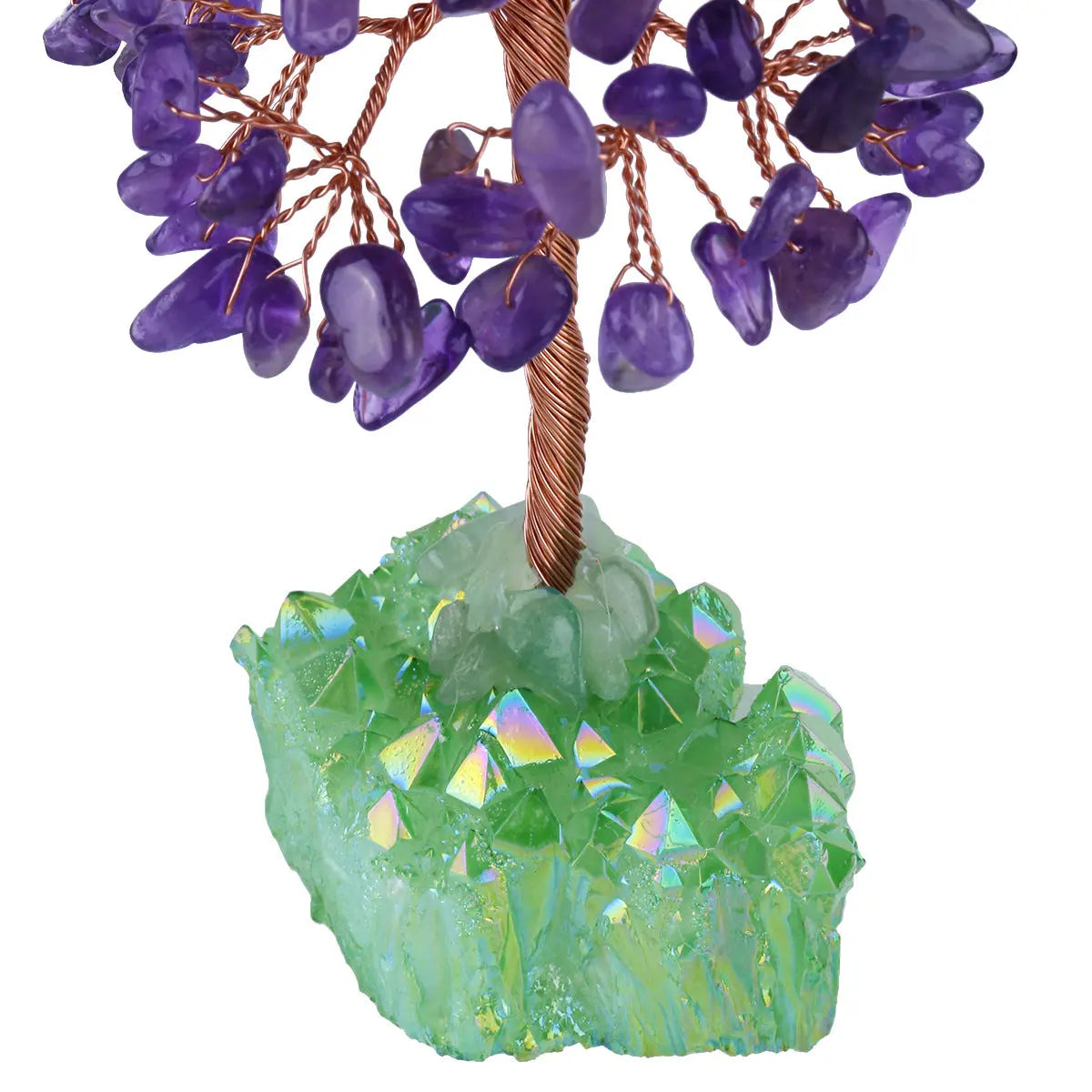 Amethyst Crystal Money Tree With Blue, Green, Pink & Red Aura Titanium Coated Quartz Cluster Base Bonsai Decoration for Wealth and Luck Healing Crystal Home