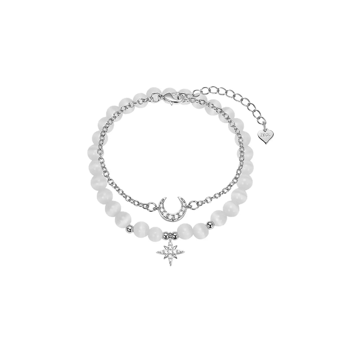 Clear Quartz Opal Bracelet with Star and Moon Charms Healing Crystal Home