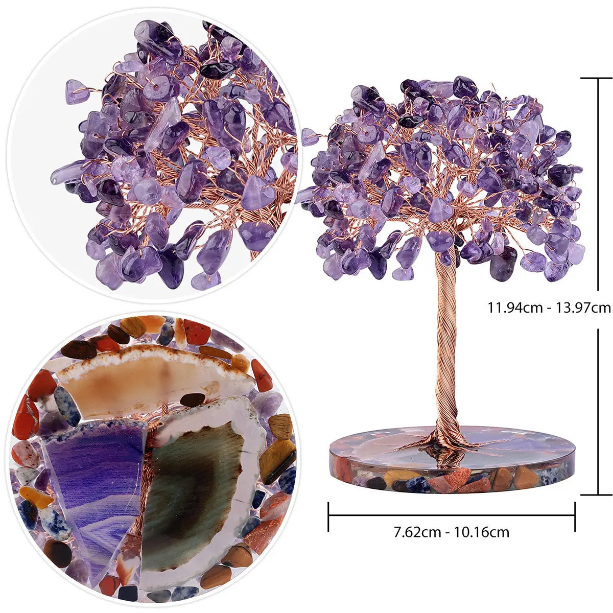 Colorful Round-shaped Feng Shui Crystals Tree, Aquamarine, Rose Quartz, Amethyst Gemstones Tree Healing Crystal Home