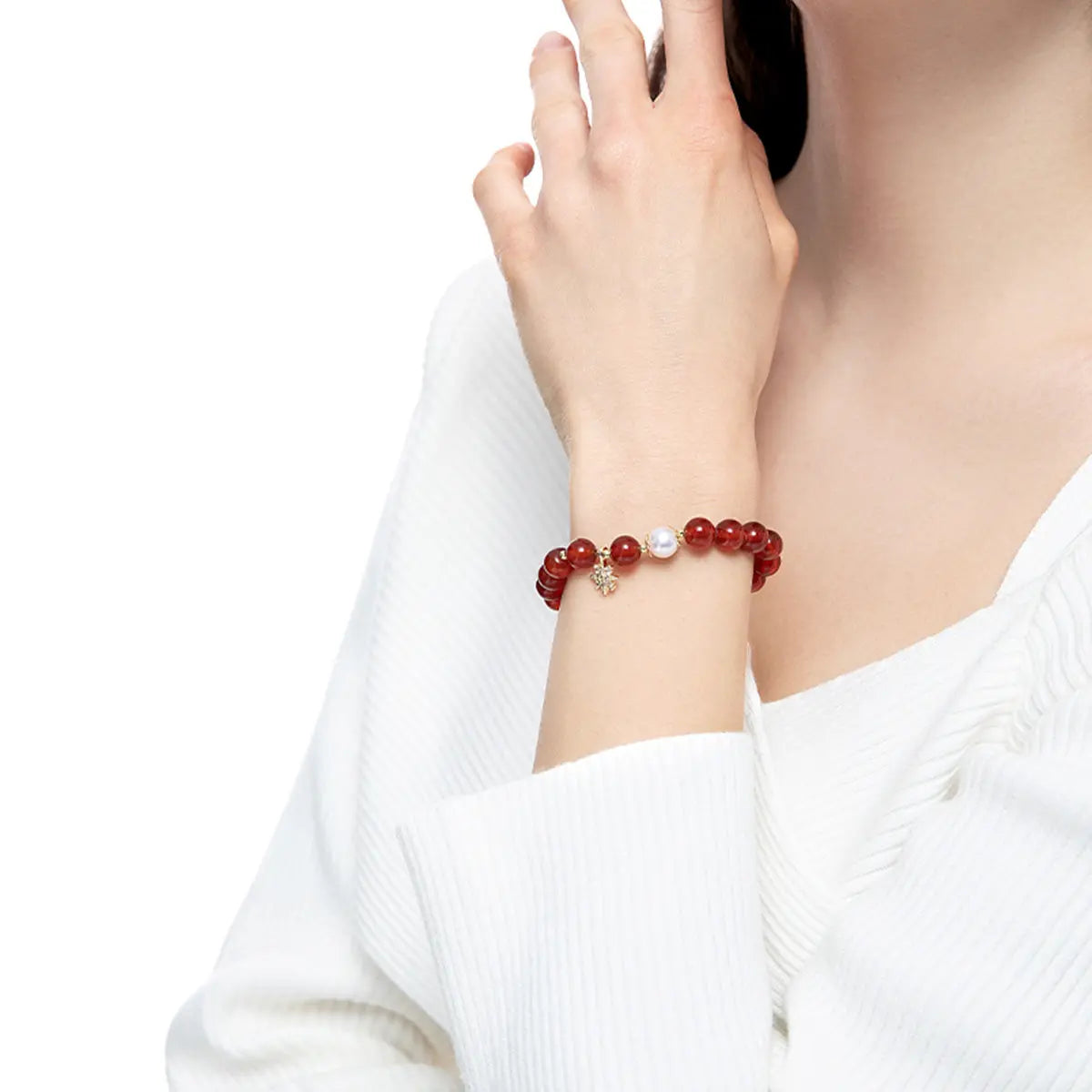 Red Agate Crystal Bracelet with Eight-point Star Charm Healing Crystal Home