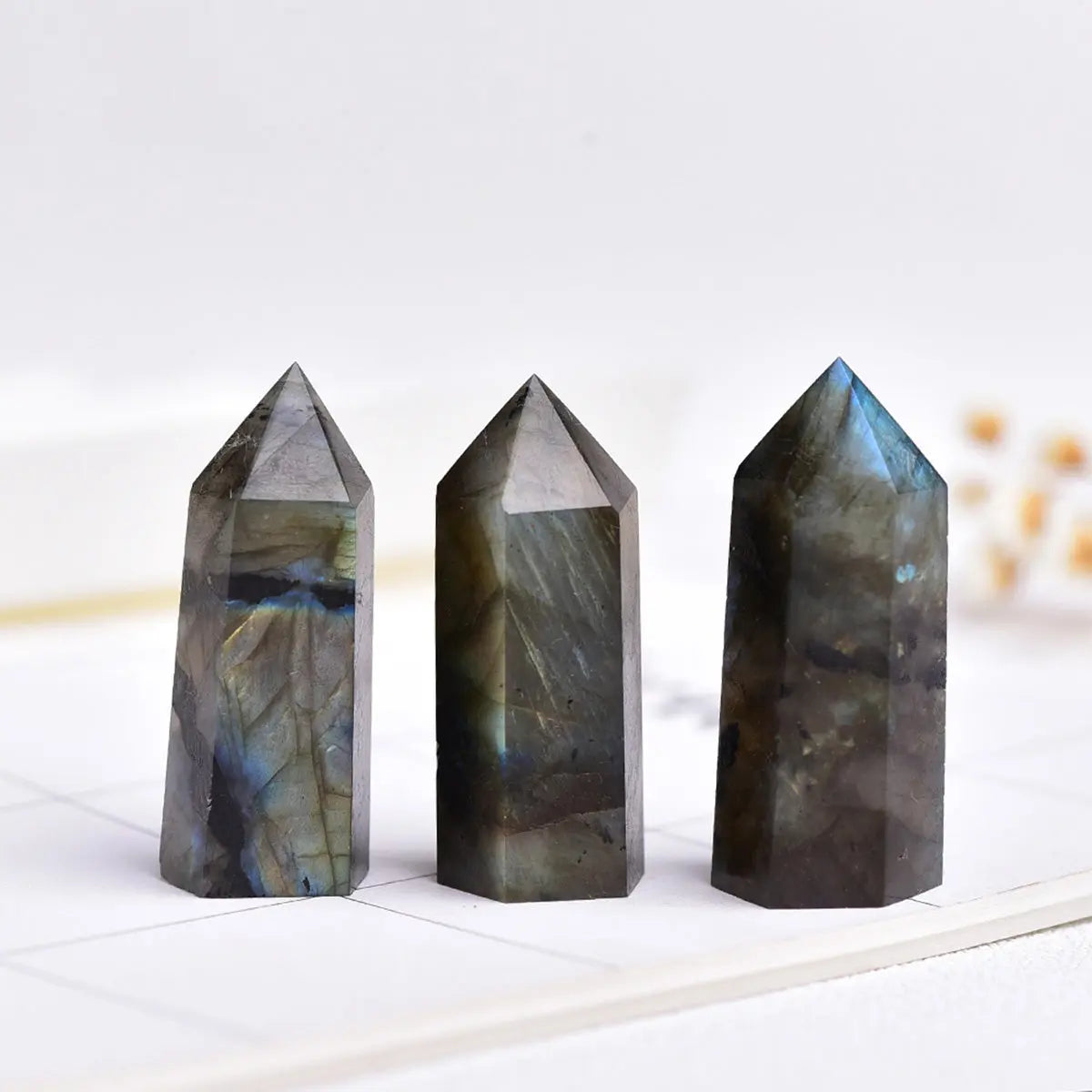 Set of Three Hexagonal Single-Pointed Natural Crystal Healing Crystal Home