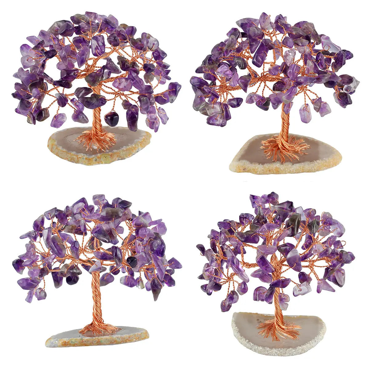 Spreading Tree Of Life, Agate Slices Base, Amethyst Crystal Tree, Feng Shui Lucky Money Gemstone Tree Healing Crystal Home