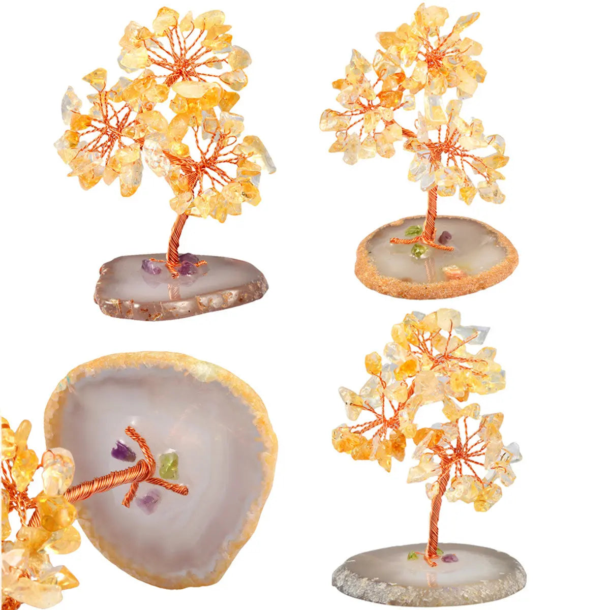 Three Flowers On Crystal Tree, Amethyst, Citrine, Rose Quartz & Peridot Gem Tree, Good Luck Gift Home Decoration Healing Crystal Home