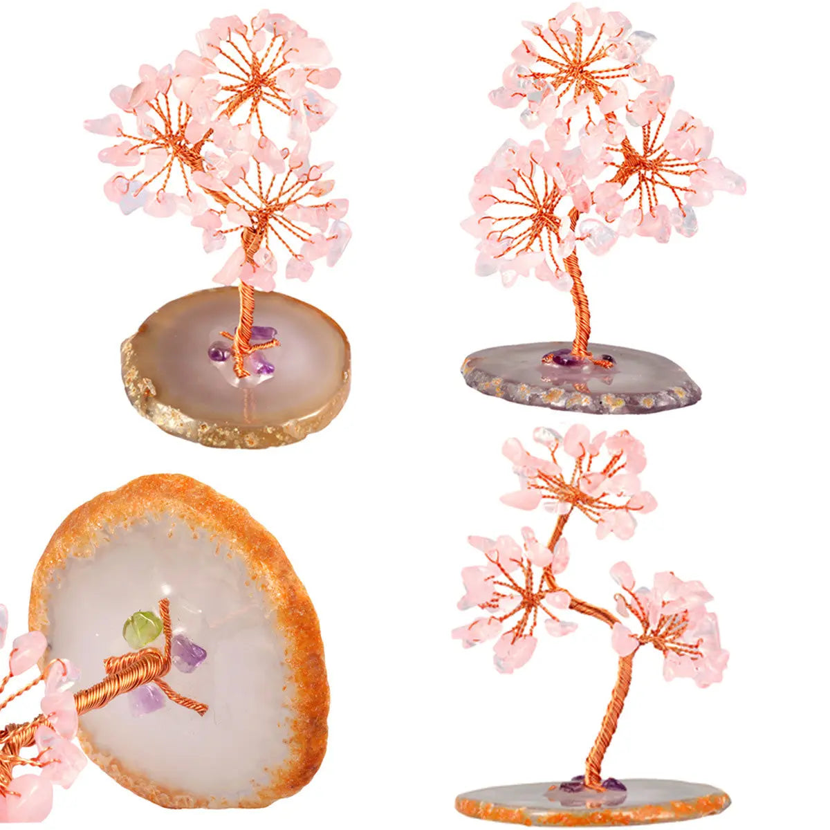 Three Flowers On Crystal Tree, Amethyst, Citrine, Rose Quartz & Peridot Gem Tree, Good Luck Gift Home Decoration Healing Crystal Home