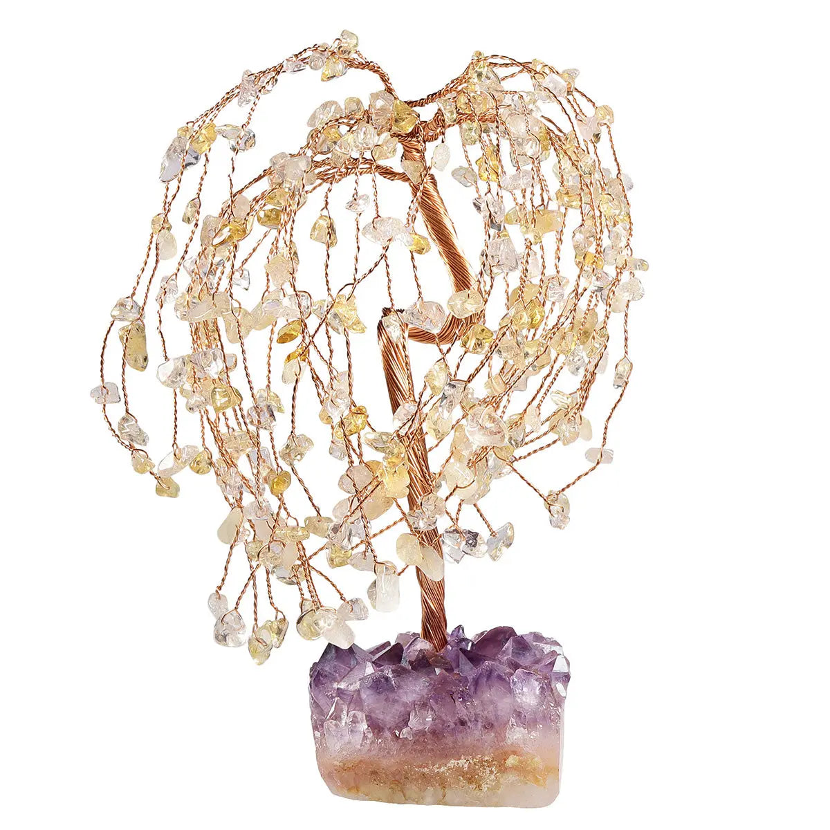 Willow Crystal Tree Energy Crystal Amethyst Cluster Base Crafts, Amethyst, Rose Quartz, Peridot Crystals Tree - Bonsai Tree Creative Decorative Ornaments Healing Crystal Home