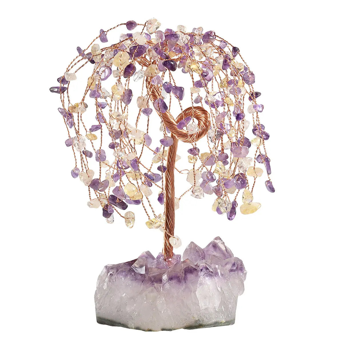 Willow Crystal Tree Energy Crystal Amethyst Cluster Base Crafts, Amethyst, Rose Quartz, Peridot Crystals Tree - Bonsai Tree Creative Decorative Ornaments Healing Crystal Home